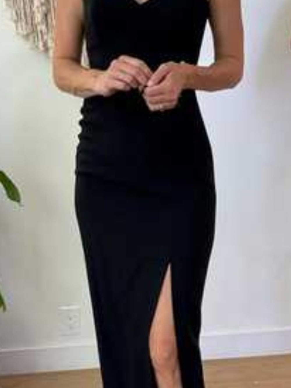 A.J. Bari Black V-Neck High-Low Maxi Dress with Front Slit - 1442
